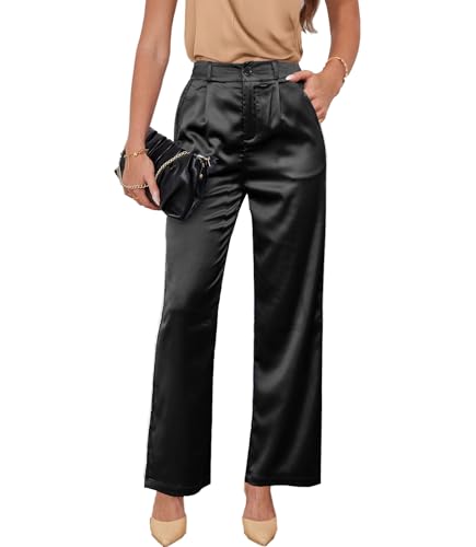 zsangbee Women's Satin Wide Leg Pants High Waisted Work Pants Party Dress Trouser Casual Slacks2