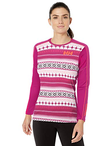 Helly Hansen Women's HH LIFA Active Graphic Print Lightweight 2-Layer Long-Sleeve Crewneck Thermal Baselayer Top, 039 Festival Fuchsia, X-Large