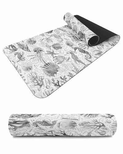 Debedcor Heat Proof Table Pads Waterproof Decorative, Grey Coral Coastal Non-Slip Table Countertop Protector, Summer Nautical Jellyfish Shell Insulation Mat for Kitchen Room, 40 x 12 Inches