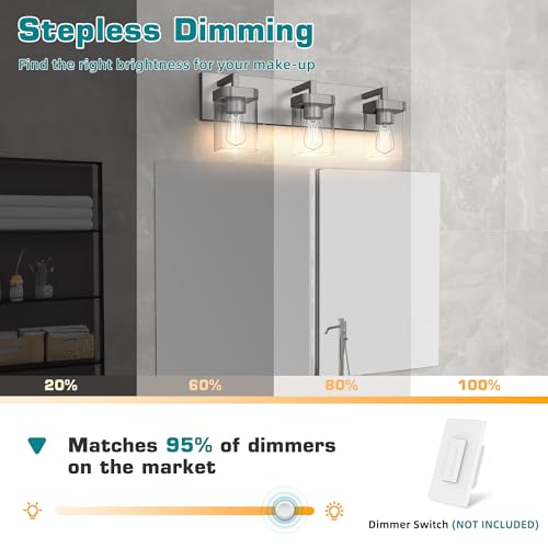 Image of 3-Light Bathroom Light Fixtures, Brushed Nickel Vanity Lights for Bathroom, Kitchen, Living Room, Modern Bathroom Vanity Lights with Clear Glass Shades