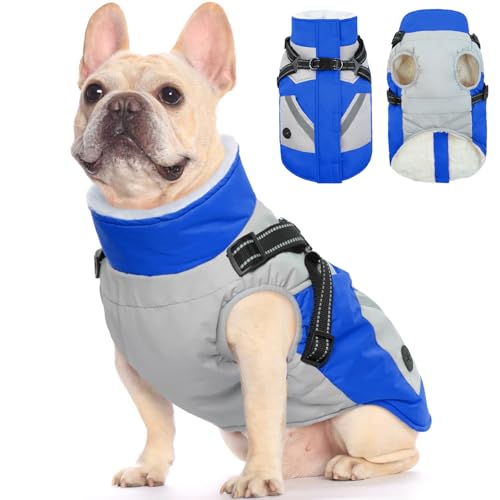 FUAMEY Dog Winter Jackets for Medium Dogs,Dog Coat with Harness Built in,Waterproof Dogs Snowsuits Warm Pet Jacket Zip Up Fleece Cold Weather Coats Reflective Puppy Vest with Pocket Black M