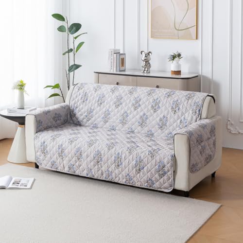 Image of House of Quirk 'Mughal Series' Anti-Slip Sofa Cover Mat with Pocket | Polyester Couch Protector for Pets, Kids & Spills (Beige Wildflower, 180x170cm, Three Seater)