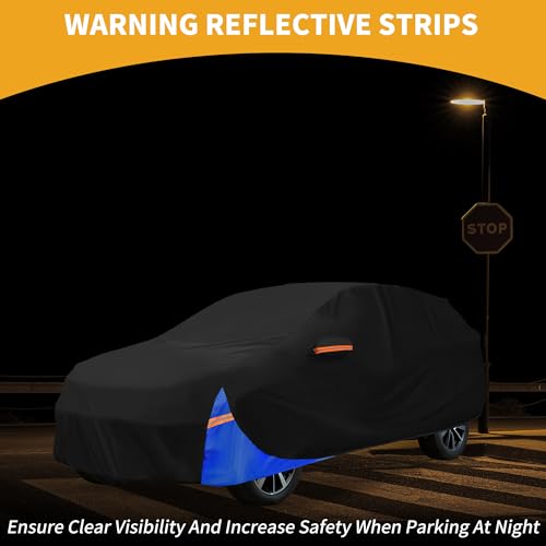 Image of Waterproof All-Weather Universal Car Cover with Right Side Zipper, 210D-PU Black Blue Fits for SUV 181 inch to 190 inch Length