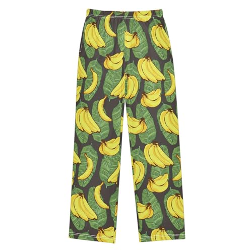 ZZXXB Tropical Banana Leaves Boys Long Pants Soft Trousers Elastic Waist Kids Lounge Bottoms with Pockets S-XL