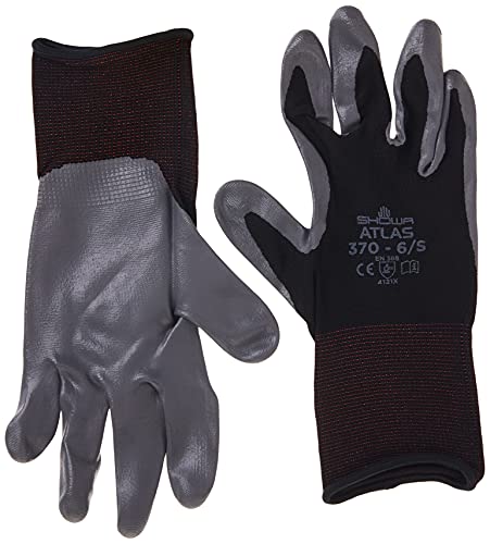 SHOWA 370BS-06.RT 370B Lightweight, Flexible General Purpose Work Glove, Black, Small, 12 Pair