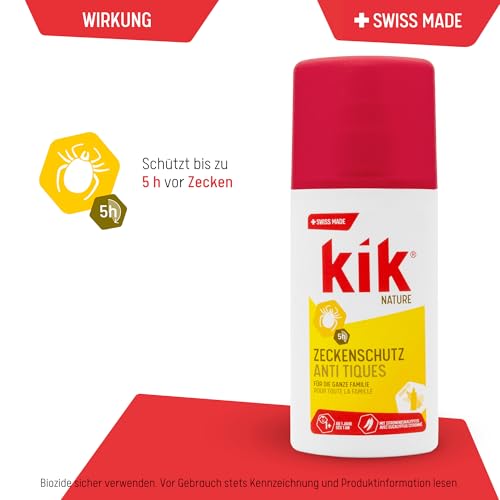 kik NATURE Zeckenschutz Spray 100 ml – Schutz vor Zecken, mit Wirkstoff aus dem Zitroneneukalyptus, hautfreundlich, alkoholfrei und dermatologisch bestätigt, Swiss Made