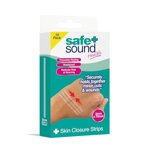 Safe & Sound Skin Closure Strips 10 Pack Sterile Wound Closure Strips Waterproof Adhesive Steri Strips for Minor Cuts 3mm x 75mm
