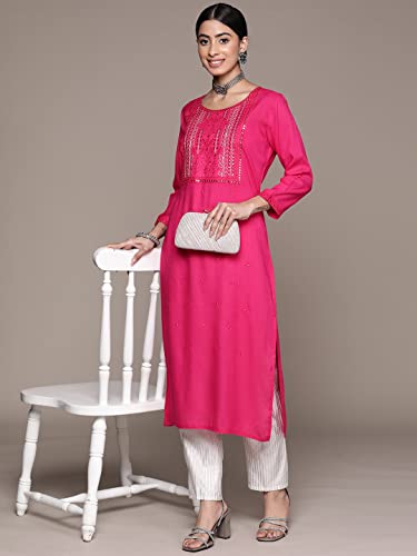 Image of ishin Women's Viscose Straight Embellished Straight Kurta