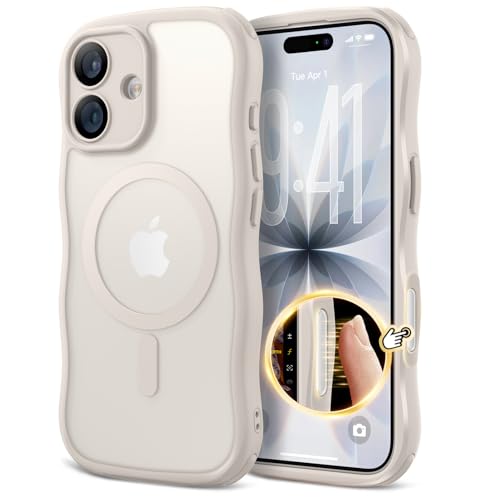 XWZ for iPhone 17 Case for Women Girls,【Compatible with MagSafe】,【Camera Control】,【Full Camera Protection】, Cute Wave Magnetic Phone Case for iPhone 17,Stone