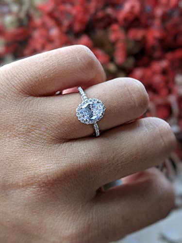 Oval Cut Solitaire 1.5Ct Cz Rhodium Plated Engagement Anniversary Wedding Band Promise Women Diamond Ring #TOP3