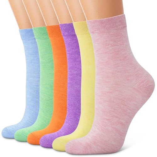 CHARMKING 6 Pairs Crew Socks for Women Soft Cotton Bootie Socks Moisture-wicking Casual Socks Non Slip Above Ankle