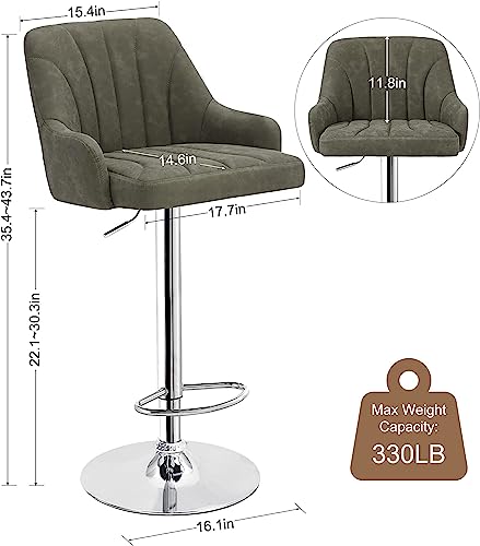 Image of VECELO Adjustable Barstools Set of 4, Counter Bar Stools with Back and Arm, Kitchen Island Stools Swivel Bar Chairs for Pub Dinning Room, Dark Gray