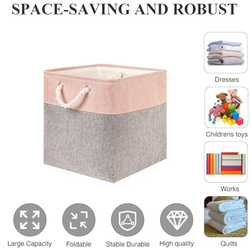 Mangata Aufbewahrungsbox,33x33x33cm Aufbewahrungskorb Stoff, Box in Würfel für Schrank, Regal, und Kleidung(Grau/Rosa, 4er Pack) – Ansicht 7