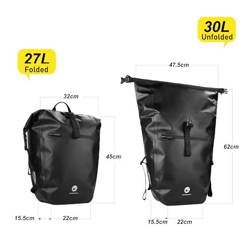 WILDKEN Bike Pannier Bag Waterproof 27-30L Expandable Bicycle Backpack Bike Rear Rack Bag Cycling Back Seat Bag Storage Rucksack for Travel MTB - Image 3