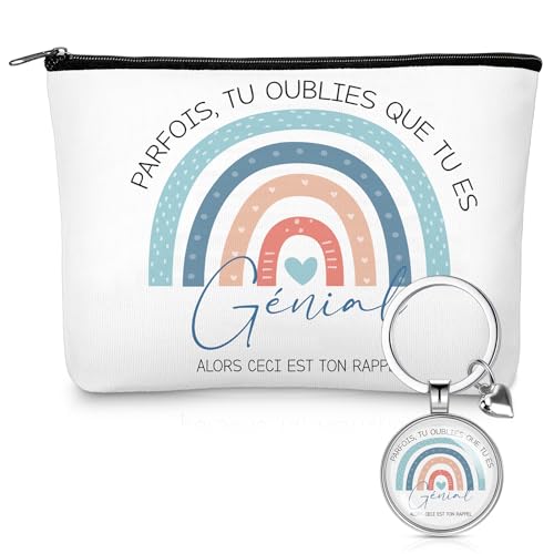 Weewooday Cadeau de Motivation Trousse de Maquillage Porte Clés Arc en Ciel Cadeau de Courage avec Message d'Encouragement Cadeau Départ Collègue de Travail Merci Cadeau pour Femmes Hommes