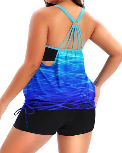 Image of Holipick Plus Size Tankini Swimsuits for Women Two Piece Tummy Control Bathing Suit Blouson Tankini Top with Shorts