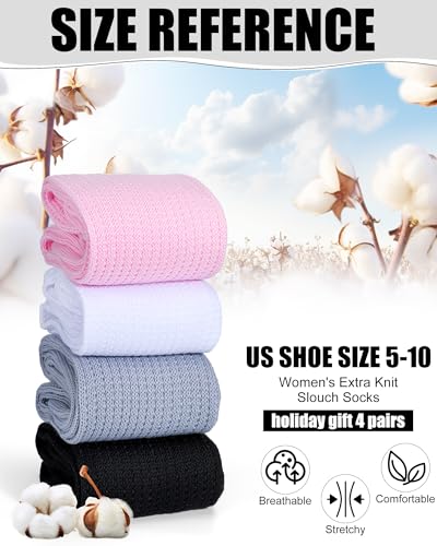 Image of Vabean 4 Pairs Long Slouch Socks Japanese Loose Bubble Scrunched Socks Cotton Baggy Slouchy Socks for Women Girls