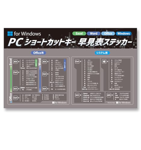 Windows用PCショートカットキー 早見表ステッカー 90×70mm 1枚 チャコールグレー（for Windows）Windows11対応 システム操作&Office用 2種類 防水 剥がせる Excel Word ショートカットシール NYANDELMO ND-0321-R01-win-CG-1 - NYANDELMO - 商品画像