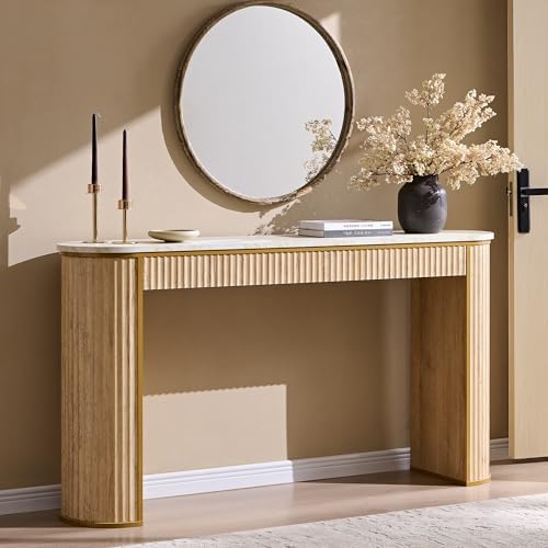 OKD 63-Inch Fluted Console Table, Narrow Entryway Table, Natural ...