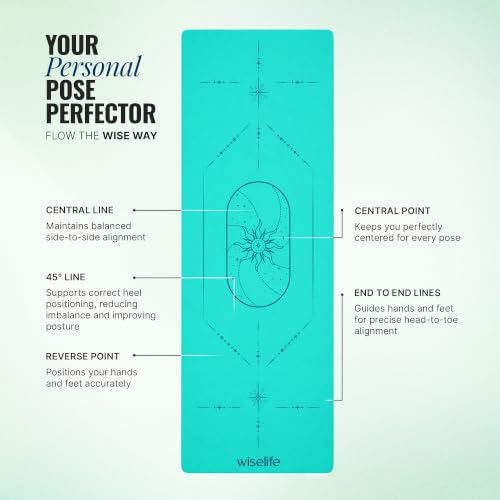 Image of Cosmis Alignment Yoga Mat 8mm | High-Density Non-Slip Exercise & Fitness Mat for Yoga, Pilates & Home Workout | Cushion Support for Men & Women (Cyan)