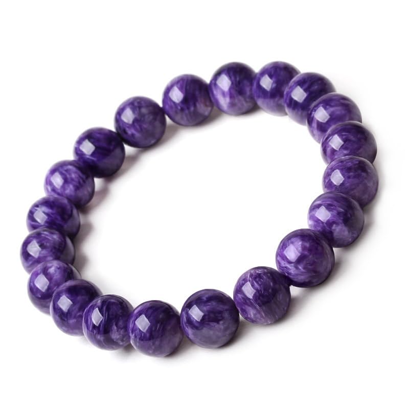 Bracciale con Perline di Cristallo Viola - Bracciale Elasticizzato in Pietra Naturale per Donne e Uomini, Gioielli curativi con Pietre preziose Viola Fatti a Mano,10mm