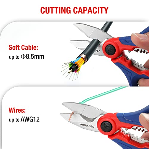 WORKPRO Elektriciens schaar met draadstripper, 6-1/2 inch (163 mm), multifunctionele roestvrijstalen elektriciensschaar met riemclip schede - Afbeelding 6