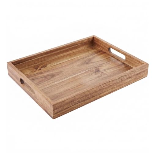 Image of Decor Square Shape Wooden Serving Tray, 12 x 8 x 2 Inch, 1 Pcs, Brown