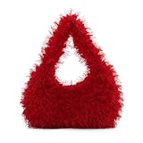 OPLERT Bolsos hobo de pelo sintético mullido para mujer, bolsos de peluche modernos y bonitos