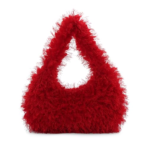 Bolso tipo Hobo peludo para mujer rojo miniatura 1