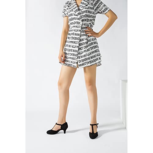 Fereshte Women's Retro Mary Jane Shoes T Strap Kitten Heels Cut Out Dress Pumps Suede Black 41 - Us 9 #TOP1