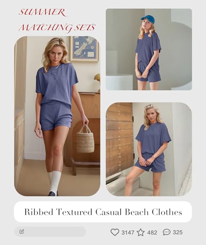 Image of MARZXIN Women 2 Piece Shorts Set 2026 Casual Summer Cruise Outfits Ribbed Loose Short Sleeve Pocket Matching Lounge Sets