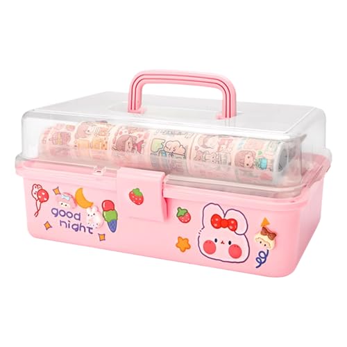 Organizador de artículos de papelería gestionado - 26.5x12.5 cm Caja de herramientas rosa manejada, visibilidad clara | Organizador de caja de almacenamiento de escritorio PP con varios,
