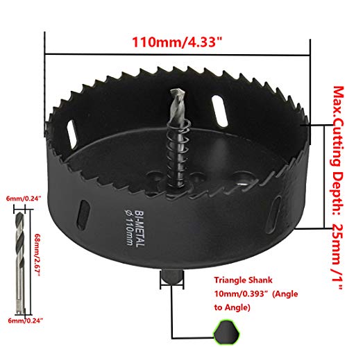 Image of Hole Saw 110mm /4.3 inch BI -Metal Hole Drilling Cutter for Wood, Plastic and Fiberboard