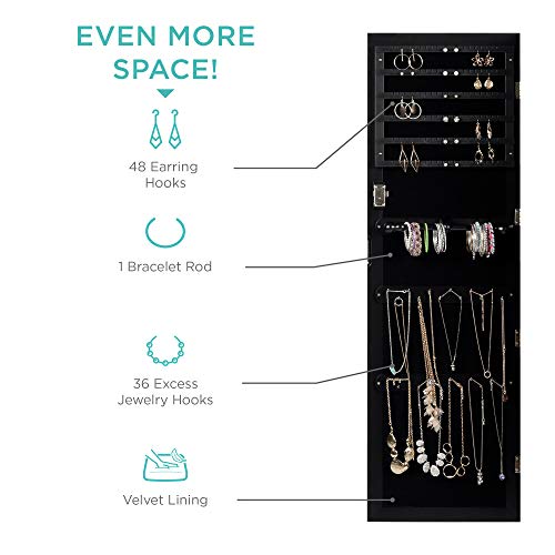 Best Choice Products Standing Mirror Armoire, Lockable Jewelry Storage Organizer Cabinet W/Velvet Interior, 3 Angle Adjustments - Black #TOP2