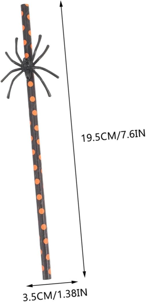 STAHAD 40pcs Orange Black Halloween Paper Straws Spider Decor Disposable Drinking Straws for Halloween Party Supplies and Fall Beverage Cups