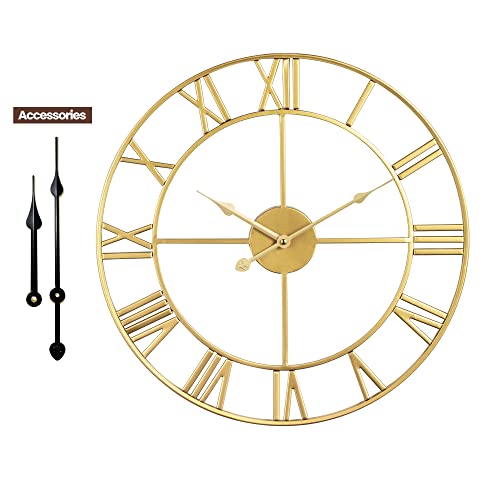 Large Wall Clock, Metal Retro Roman Numeral Clock, Modern Round Wall Clocks Almost Silent, Easy To Read For Living Room/Home/Kitchen/Bedroom/Office/School Decor (Gold, 16 Inch) #TOP1