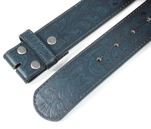 Image of BC Belts Western Leather Belt Strap - 1.5 inch Wide with Embossed Scrollwork Without Buckle for Men & Women, Cowboy /Cowgirl Style