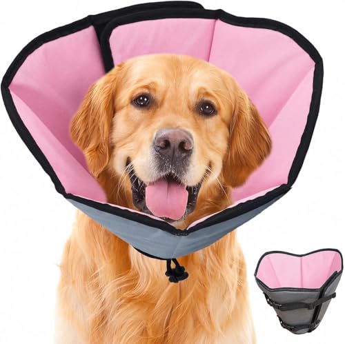 Image of Dog Cone Collar for Dogs After Surgery Extra Long, Adjustable Comfy Dog Elizabethan Pet Collar Cone for Large Dogs Anti-Lick Protective Wound (Pink, M)