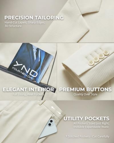 Image of YND Men's 3 Piece Suit with Tie, Solid Color Slim Fit Jacket Vest and Pants