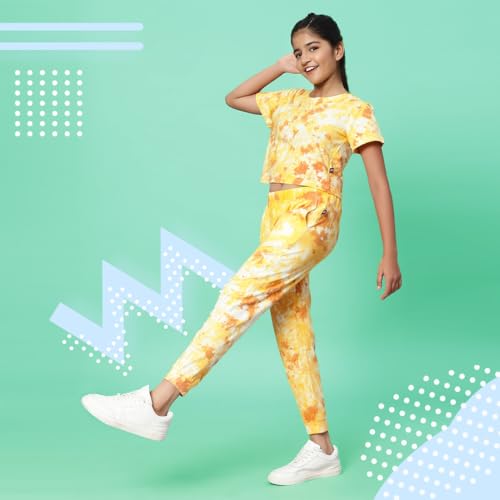 Image of TeenTrums Tie Dye Black Co-ord Set with Boat Neck Tshirt & Joggers, 100% Cotton, Fashion for Youth, Stylish Teen Fashion Collection, Tie Dye Set of Top & Bottom for Girls, Age 05 to 16 Years