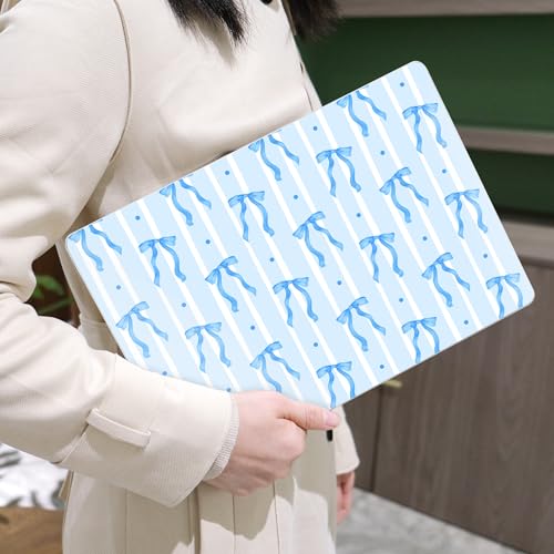 Image of MEEgoodo Case for MacBook Pro 16 inch 2026 2024 2023 2021,Laptop Shell Compatible with M5 M4 M3 M2 M1 Pro /Max Chip,Fit Model A3429 /A3428 /A3403 /A3186 /A2991 /A2780 /A2485,Coquette Blue Ribbon Bow&Stripe