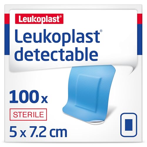 Leukoplast Detectable - Sterile Dressing Strips with X-Ray and Metal Detectable Materials - Breathable and Waterproof, First-aid Plasters - Blue - 5 cm x 7.2 cm - Box of 100