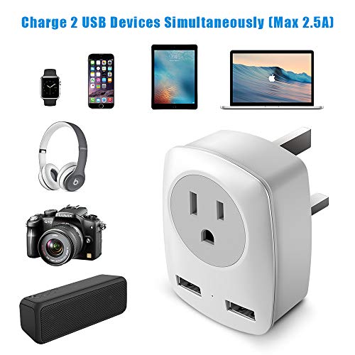 UK Travel Adapter, US to UK/ Ireland/ Hong Kong Plug Adapter with 2 USB and 1 Electrical Outlet, America to Europe Irish British England Scotland Travel Adaptor (Type-G) - Thumbnail 3