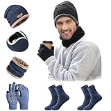 6 Piezas Set de Bufanda Gorro Guantes para Hombre y Mujer Invierno, Gorro de Punto Cálidos y Guantes Mujer, Accesorios...
