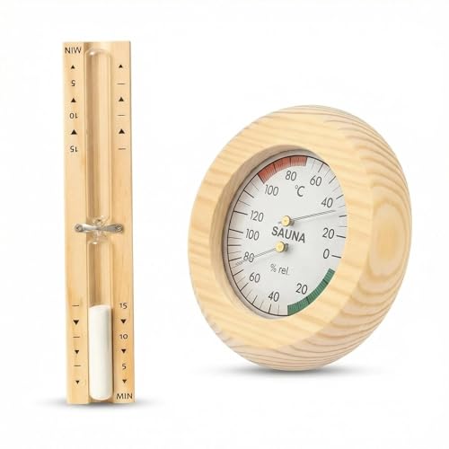 Premium 2-in-1 Sauna Thermometer Hygrometer & 15-Minute Wood