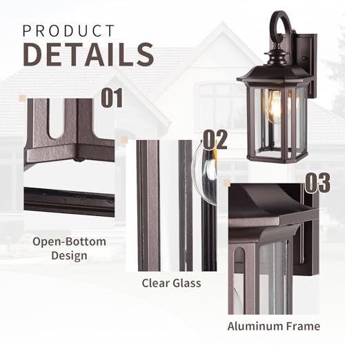 Image of Dusk to Dawn Outdoor Wall Light Fixtures,14'' Outdoor Porch Sconces Lighting , Waterproof Wall Lanterns with E26 Sockets & Glass Shades, Modern Oil Rubbed Bronze Outside Lights for Front Door Entryway