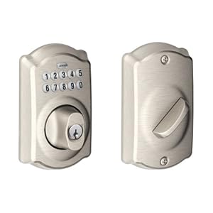 Schlage BE365 V CAM 619 Camelot Keypad Deadbolt, Electronic Keyless Entry Lock, Satin Nickel
