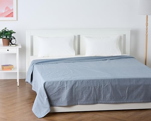Image of 100% Pure Cotton 3 Layer Dohar, Double Bed Blanket Comforter, (90''X100'' / 230X254 CM), Uni Chambray, Skin Friendly Dohar, Color - Denim Grey