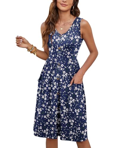 Image of MOLERANI Women Summer Dresses Sleeveless Casual Loose Swing Button Down Midi Dress with Pockets