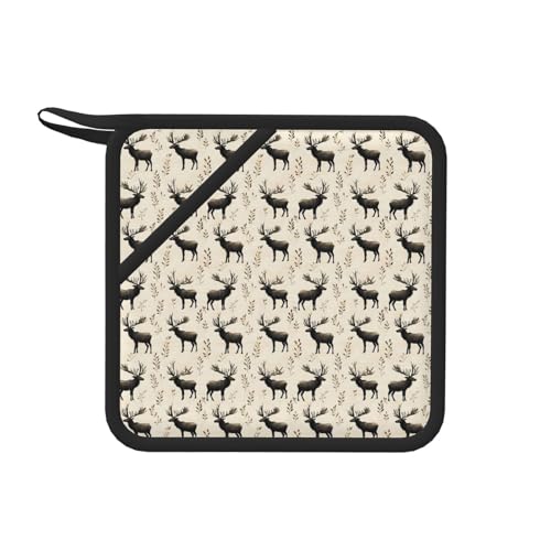 Soportes para ollas con estampado de silueta de planta de alce para cocina, soportes de silicona con lazo para colgar, almohadillas calientes antideslizantes para horno, agarraderas resistentes al